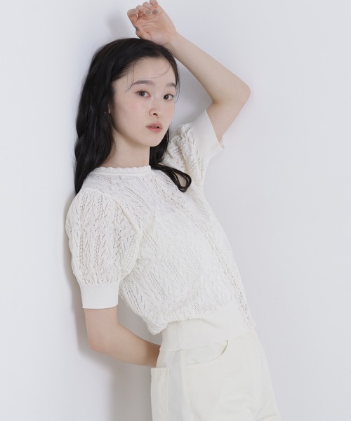 N.(N. Natural Beauty Basic)(エヌエヌナチュラルビューティーベーシック)の「レーストリミング柄編みニット(ニット/セーター・レディース・ブラック/ブルー/オフホワイト・フリ-)」の15枚目の写真