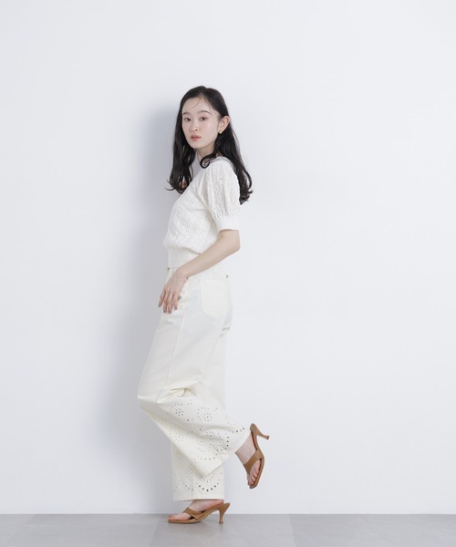 N.(N. Natural Beauty Basic)(エヌエヌナチュラルビューティーベーシック)の「レーストリミング柄編みニット(ニット/セーター・レディース・ブラック/ブルー/オフホワイト・フリ-)」の17枚目の写真