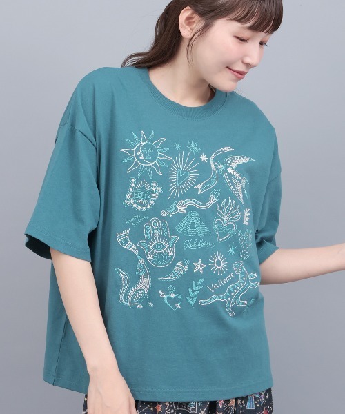 チチカカ（チチカカ）の「メヒコモチーフ刺繍Ｔシャツ（Tシャツ/カットソー・レディース・ブルーグリーン/チャコールグレー/オフホワイト・FREE）」の3枚目の写真