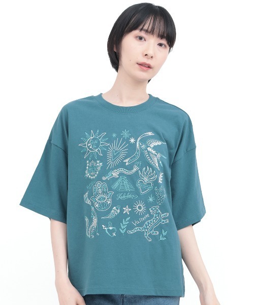 チチカカ（チチカカ）の「メヒコモチーフ刺繍Ｔシャツ（Tシャツ/カットソー・レディース・ブルーグリーン/チャコールグレー/オフホワイト・FREE）」の9枚目の写真