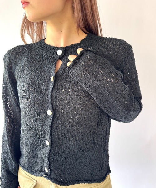 Port(ポート)の「【 New market 】 透かし編み ロングスリーブ カーディガン(カーディガン/ボレロ・レディース・ブラック/サックスブルー/ホワイト・FREE)」の4枚目の写真