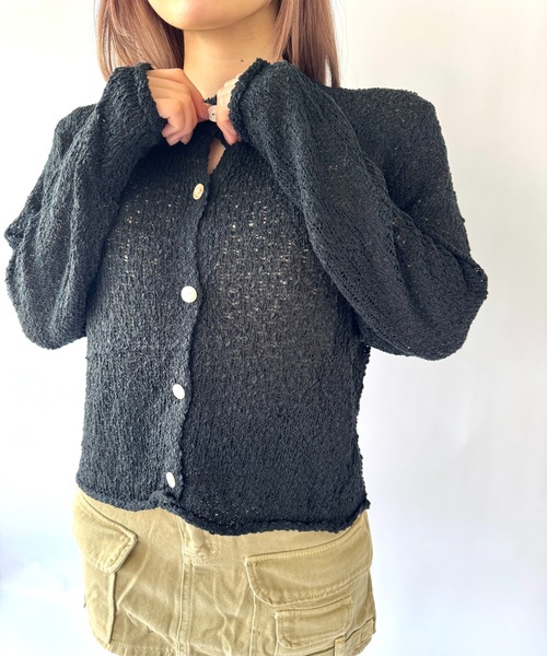 Port(ポート)の「【 New market 】 透かし編み ロングスリーブ カーディガン(カーディガン/ボレロ・レディース・ブラック/サックスブルー/ホワイト・FREE)」の5枚目の写真