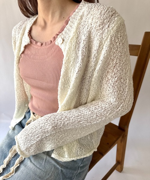 Port(ポート)の「【 New market 】 透かし編み ロングスリーブ カーディガン(カーディガン/ボレロ・レディース・ブラック/サックスブルー/ホワイト・FREE)」の11枚目の写真