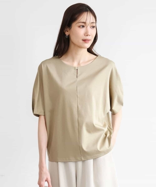 MK MICHEL KLEIN（エムケーミッシェルクラン）の「[接触冷感/洗える]シルケットスムース ドルマンスリーブカットソー（Tシャツ/カットソー・レディース・サンドベージュ/ホワイト/ブラック/グリーン系/ライトベージュ/ダークグレー・38）」の4枚目の写真