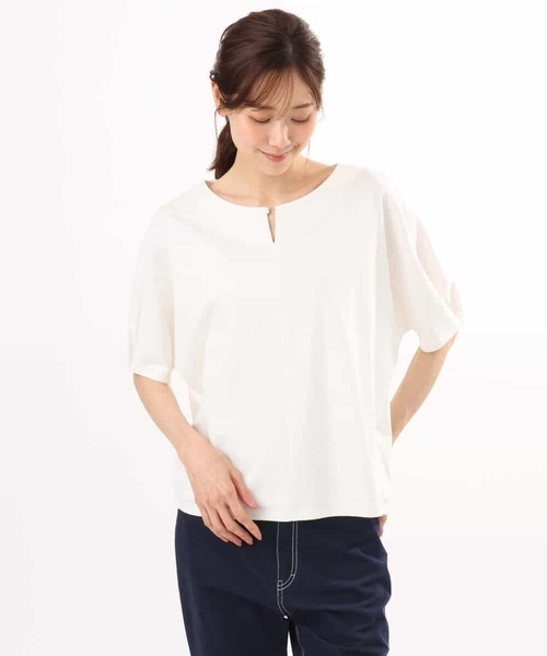 MK MICHEL KLEIN（エムケーミッシェルクラン）の「[接触冷感/洗える]シルケットスムース ドルマンスリーブカットソー（Tシャツ/カットソー・レディース・サンドベージュ/ホワイト/ブラック/グリーン系/ライトベージュ/ダークグレー・38）」の12枚目の写真