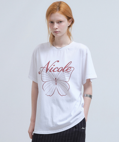 NICK&NICOLE(ニックアンドニコール)の「NICOLE BUTTERFLY SLEEVE TOP_WHITE BURGUNDY(Tシャツ/カットソー・レディース・その他・LARGE/MEDIUM)」の1枚目の写真