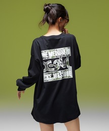 X-girl（エックスガール）の「BRUSHED COLLAGE GRAPHIC LOGO L S BIG TEE DRESS（ワンピース）」