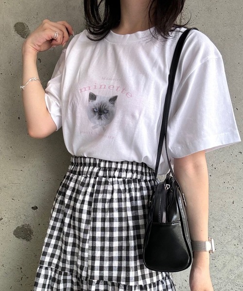 etta(エタ)の「キュートCATプリント半袖Tシャツ(Tシャツ/カットソー・レディース・ホワイト・MEDIUM/LARGE)」の1枚目の写真