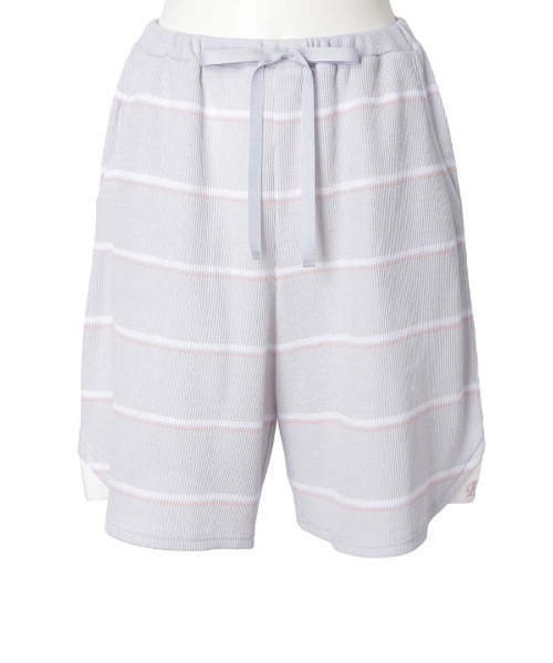 KID BLUE(キッドブルー)の「キッドブルー -26ワッフルボーダー -ショート丈ボトムス -KRDP362 -kidblue(その他パンツ・レディース・ピンク/ライトグレー・M)」の2枚目の写真