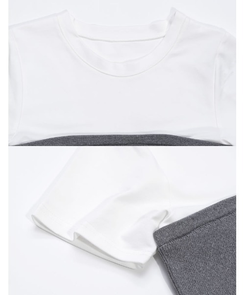 Re:EDIT(リエディ)の「異素材ドッキング半袖ペプラムトップス(Tシャツ/カットソー・レディース・ホワイト×グレー/ブラック×ブラック/ホワイト×レッド/ホワイト×ブラック・FREE)」の16枚目の写真