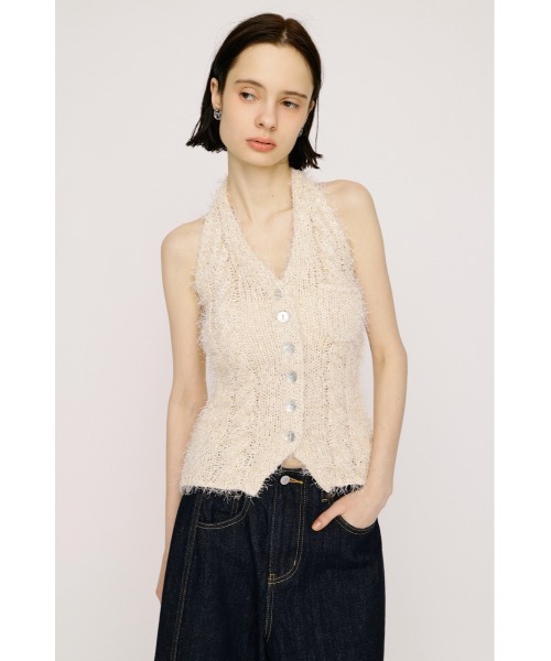 SLY（スライ）の「HALTER NECK KNIT VEST ホルターネックニットベスト 春服 夏服 サマーニット（ベスト・レディース・アイボリー/ブラック/マルチ・FREE）」の7枚目の写真