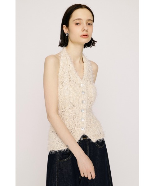 SLY（スライ）の「HALTER NECK KNIT VEST ホルターネックニットベスト 春服 夏服 サマーニット（ベスト・レディース・アイボリー/ブラック/マルチ・FREE）」の9枚目の写真