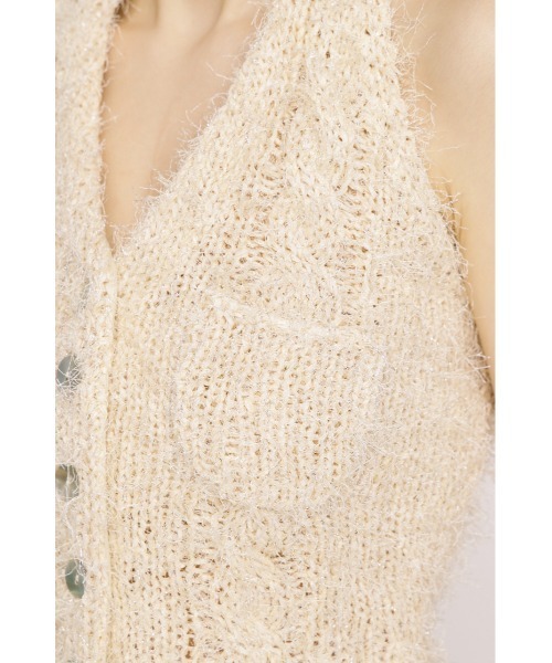 SLY（スライ）の「HALTER NECK KNIT VEST ホルターネックニットベスト 春服 夏服 サマーニット（ベスト・レディース・アイボリー/ブラック/マルチ・FREE）」の14枚目の写真