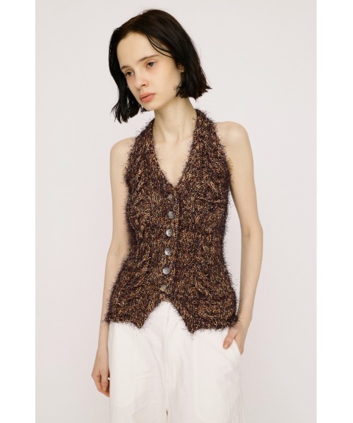 SLY（スライ）の「HALTER NECK KNIT VEST ホルターネックニットベスト 春服 夏服 サマーニット（ベスト・レディース・アイボリー/ブラック/マルチ・FREE）」の4枚目の写真