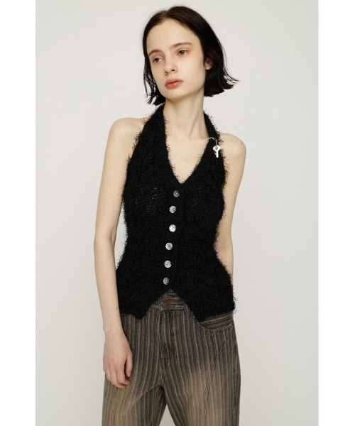 SLY（スライ）の「HALTER NECK KNIT VEST ホルターネックニットベスト 春服 夏服 サマーニット（ベスト・レディース・アイボリー/ブラック/マルチ・FREE）」の17枚目の写真