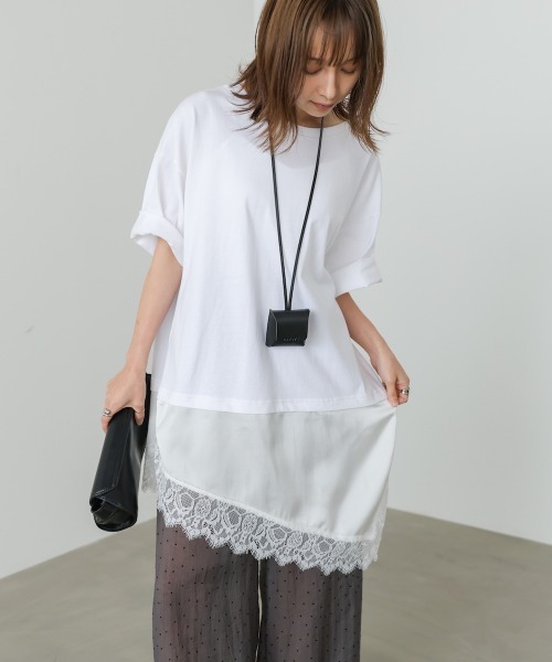 Bab（バブ）の「裾レースドッキングカットソー（Tシャツ/カットソー・レディース・オフホワイト/ブラック・FREE）」の3枚目の写真