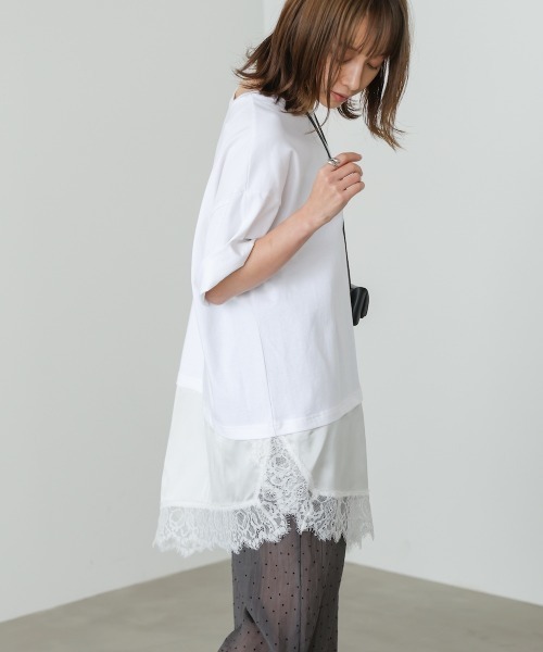 Bab（バブ）の「裾レースドッキングカットソー（Tシャツ/カットソー・レディース・オフホワイト/ブラック・FREE）」の6枚目の写真