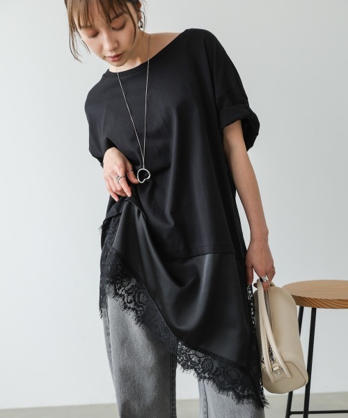 Bab（バブ）の「裾レースドッキングカットソー（Tシャツ/カットソー・レディース・オフホワイト/ブラック・FREE）」の16枚目の写真