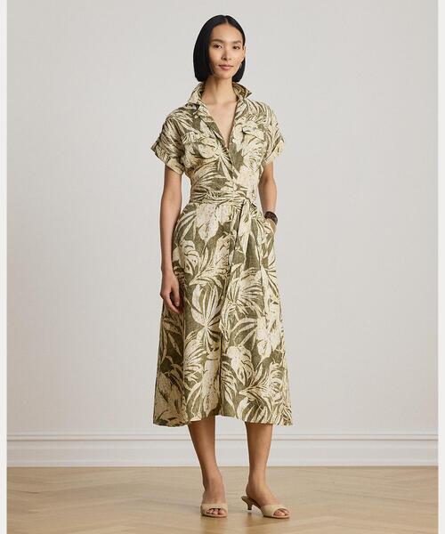 LAUREN RALPH LAUREN(ローレン ラルフ ローレン)の「パームフロンドプリント リネン キャンプ シャツドレス(シャツワンピース・レディース・グリーン系2・00/6/4/0/2)」の5枚目の写真