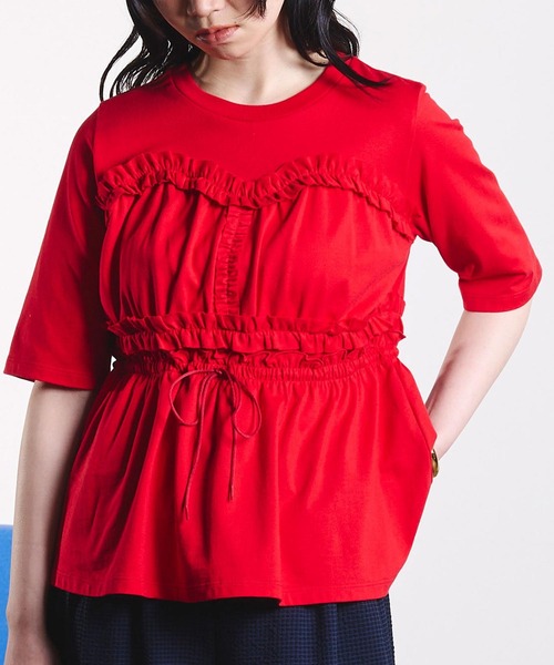 ROSE BUD(ローズバッド)の「mici/BUSTIER LIKE TEE(Tシャツ/カットソー・レディース・レッド/ブラック・ONE SIZE)」の2枚目の写真