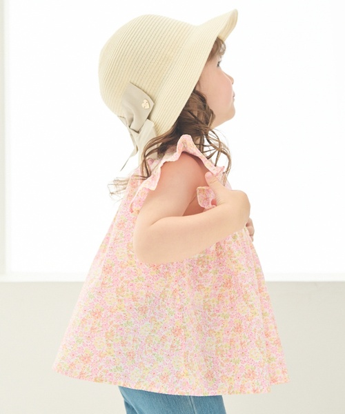 petit main（プティマイン）の「【リンク】花柄サッカーチュニック（シャツ/ブラウス・キッズ・ピンク/ブルー・110cm/90cm/80ｃｍ/120cm/130cm/100cm）」の3枚目の写真