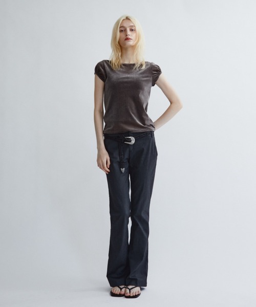 ANF.MUU(アンフムー)の「【ロゴプレート付き】フロッキーベロアフレンチスリーブT(Tシャツ/カットソー・レディース・ブラウン/グレー/オフホワイト/グリーン・FREE)」の17枚目の写真