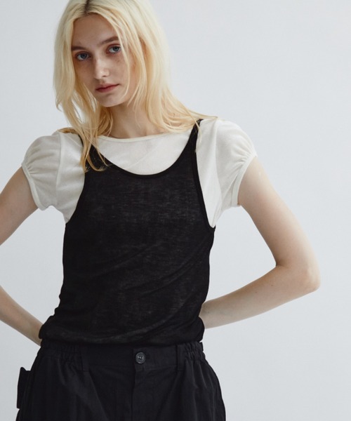 ANF.MUU(アンフムー)の「【ロゴプレート付き】フロッキーベロアフレンチスリーブT(Tシャツ/カットソー・レディース・ブラウン/グレー/オフホワイト/グリーン・FREE)」の6枚目の写真