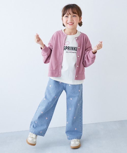 devirock(デビロック)の「360度かわいい ハートと花がえらべる 全面 刺繍 デニム ワイドパンツ(デニムパンツ・キッズ・ネイビー系2/サックスブルー系1/ネイビー系1/サックスブルー系2/サックスブルー系3/ブラック系・100cm/110cm/120cm/130cm/140cm/150cm/160cm)」の10枚目の写真