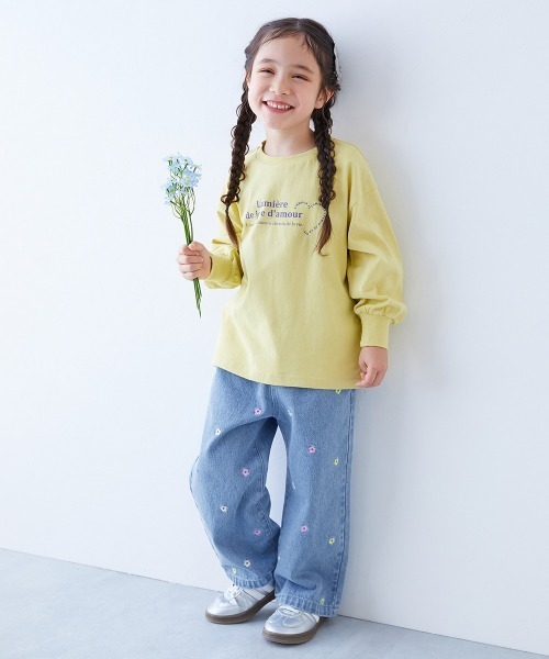 devirock(デビロック)の「360度かわいい ハートと花がえらべる 全面 刺繍 デニム ワイドパンツ(デニムパンツ・キッズ・ネイビー系2/サックスブルー系1/ネイビー系1/サックスブルー系2/サックスブルー系3/ブラック系・100cm/110cm/120cm/130cm/140cm/150cm/160cm)」の11枚目の写真