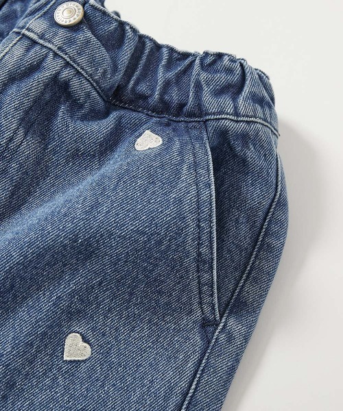 devirock(デビロック)の「360度かわいい ハートと花がえらべる 全面 刺繍 デニム ワイドパンツ(デニムパンツ・キッズ・ネイビー系2/サックスブルー系1/ネイビー系1/サックスブルー系2/サックスブルー系3/ブラック系・100cm/110cm/120cm/130cm/140cm/150cm/160cm)」の15枚目の写真