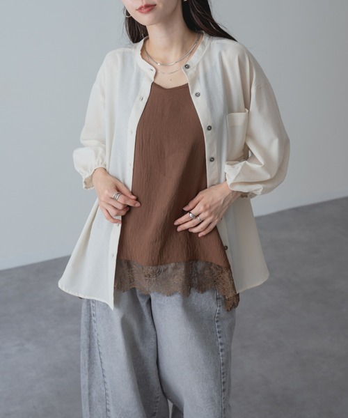 refinedworks（リファインドワークス）の「【refinedworks】UV対策 冷房対策 にも◎ シアーシャツ（シャツ/ブラウス・レディース・キャメル/アイボリー/チャコールグレー・FREE）」の2枚目の写真