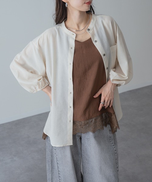 refinedworks（リファインドワークス）の「【refinedworks】UV対策 冷房対策 にも◎ シアーシャツ（シャツ/ブラウス・レディース・キャメル/アイボリー/チャコールグレー・FREE）」の4枚目の写真
