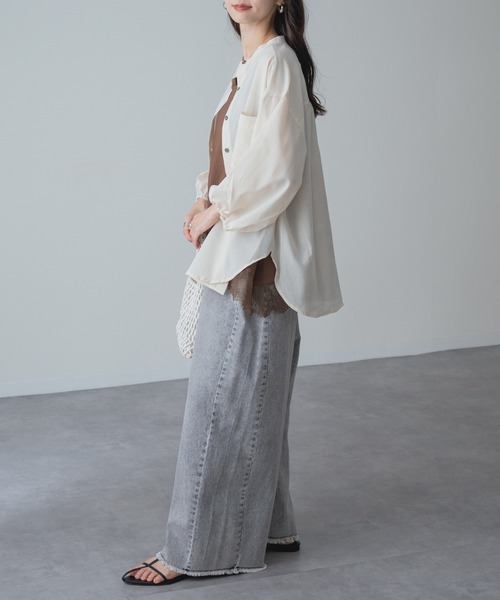refinedworks（リファインドワークス）の「【refinedworks】UV対策 冷房対策 にも◎ シアーシャツ（シャツ/ブラウス・レディース・キャメル/アイボリー/チャコールグレー・FREE）」の20枚目の写真
