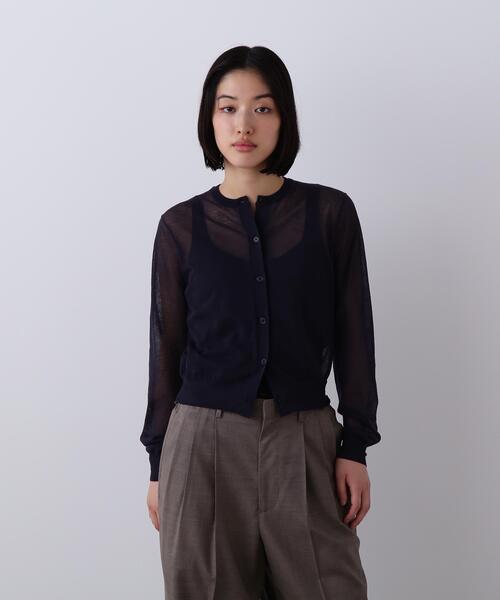 YLEVE(イレーヴ)の「YLEVE / SHEER RIB KNIT CARDIGAN(カーディガン/ボレロ・レディース・パープル/レッド/ブルー/ネイビー・1)」の2枚目の写真