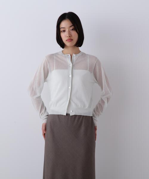 YLEVE(イレーヴ)の「YLEVE / SHEER RIB KNIT CARDIGAN(カーディガン/ボレロ・レディース・パープル/レッド/ブルー/ネイビー・1)」の1枚目の写真