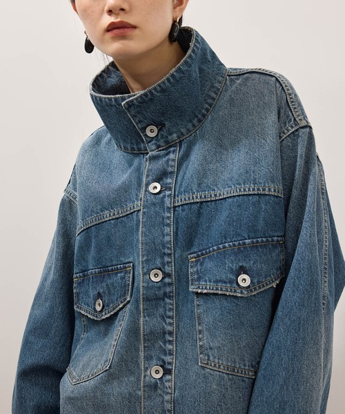 ADAM ET ROPE'(アダムエロペ)の「【WEB限定】・【定番】スタンドネックデニムジャケット(デニムジャケット・レディース・ブルー/ブルー系その他2/ブラック・36/38)」の16枚目の写真