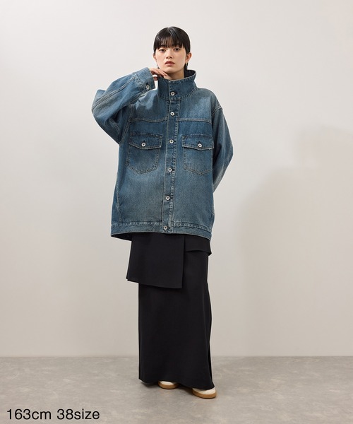 ADAM ET ROPE'(アダムエロペ)の「【WEB限定】・【定番】スタンドネックデニムジャケット(デニムジャケット・レディース・ブルー/ブルー系その他2/ブラック・36/38)」の21枚目の写真