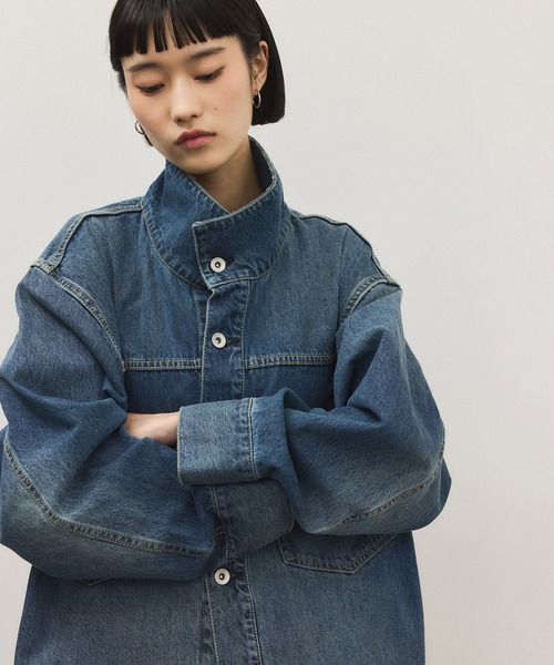 ADAM ET ROPE'(アダムエロペ)の「【WEB限定】・【定番】スタンドネックデニムジャケット(デニムジャケット・レディース・ブルー/ブルー系その他2/ブラック・36/38)」の12枚目の写真