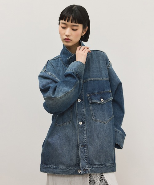 ADAM ET ROPE'(アダムエロペ)の「【WEB限定】・【定番】スタンドネックデニムジャケット(デニムジャケット・レディース・ブルー/ブルー系その他2/ブラック・36/38)」の13枚目の写真