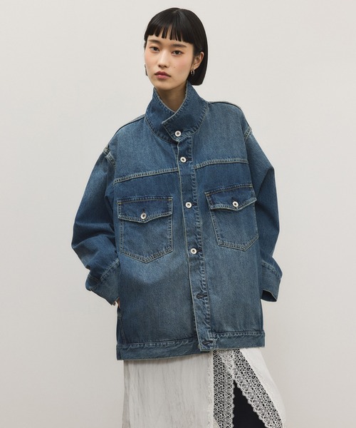 ADAM ET ROPE'(アダムエロペ)の「【WEB限定】・【定番】スタンドネックデニムジャケット(デニムジャケット・レディース・ブルー/ブルー系その他2/ブラック・36/38)」の14枚目の写真