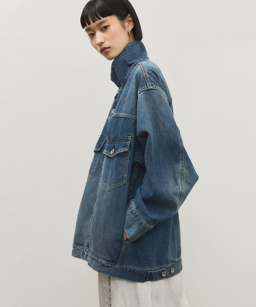 ADAM ET ROPE'(アダムエロペ)の「【WEB限定】・【定番】スタンドネックデニムジャケット(デニムジャケット・レディース・ブルー/ブルー系その他2/ブラック・36/38)」の15枚目の写真