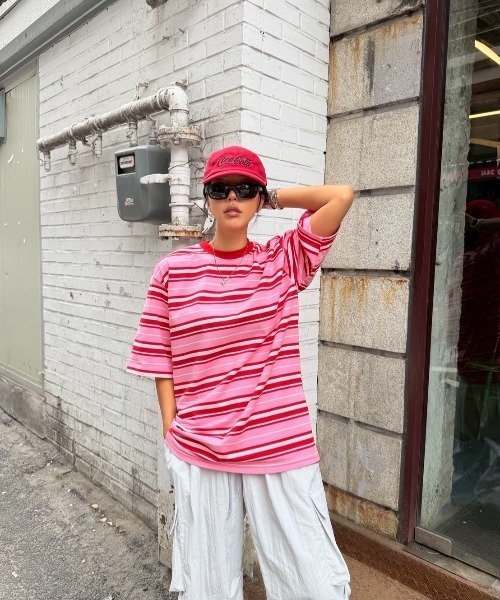 ipugo(イプゴ)の「ipugo/イプゴ マルチボーダー オーバーサイズTシャツ 2026秋物 秋服 2026年秋冬(Tシャツ/カットソー・レディース・ピンク/ネイビー・FREE)」の10枚目の写真
