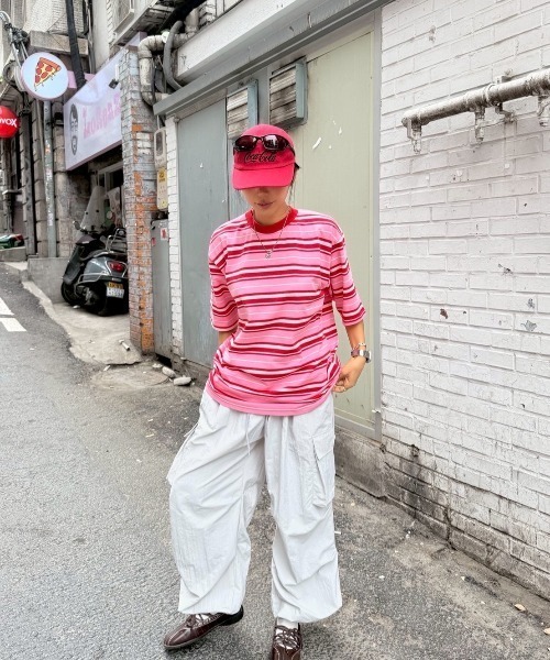 ipugo(イプゴ)の「ipugo/イプゴ マルチボーダー オーバーサイズTシャツ 2026秋物 秋服 2026年秋冬(Tシャツ/カットソー・レディース・ピンク/ネイビー・FREE)」の14枚目の写真