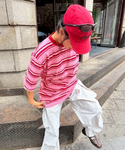 ipugo(イプゴ)の「ipugo/イプゴ マルチボーダー オーバーサイズTシャツ 2026秋物 秋服 2026年秋冬(Tシャツ/カットソー・レディース・ピンク/ネイビー・FREE)」の16枚目の写真
