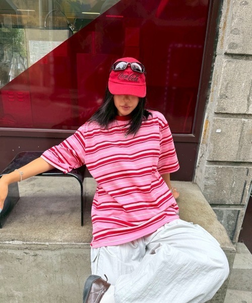 ipugo(イプゴ)の「ipugo/イプゴ マルチボーダー オーバーサイズTシャツ 2026秋物 秋服 2026年秋冬(Tシャツ/カットソー・レディース・ピンク/ネイビー・FREE)」の21枚目の写真