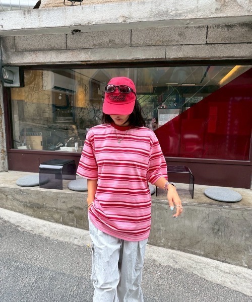 ipugo(イプゴ)の「ipugo/イプゴ マルチボーダー オーバーサイズTシャツ 2026秋物 秋服 2026年秋冬(Tシャツ/カットソー・レディース・ピンク/ネイビー・FREE)」の22枚目の写真