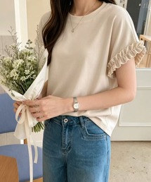 袖フリル フレンチスリーブ Tシャツ カットソー