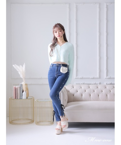 M me eme(エムミーエメ)の「Ribbon skinny denim (eme10128)(デニムパンツ・レディース・ブルー・XS)」の19枚目の写真