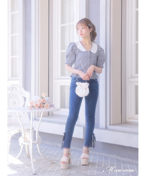 M me eme(エムミーエメ)の「Ribbon skinny denim (eme10128)(デニムパンツ・レディース・ブルー・XS)」の13枚目の写真
