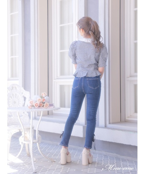 M me eme(エムミーエメ)の「Ribbon skinny denim (eme10128)(デニムパンツ・レディース・ブルー・XS)」の15枚目の写真